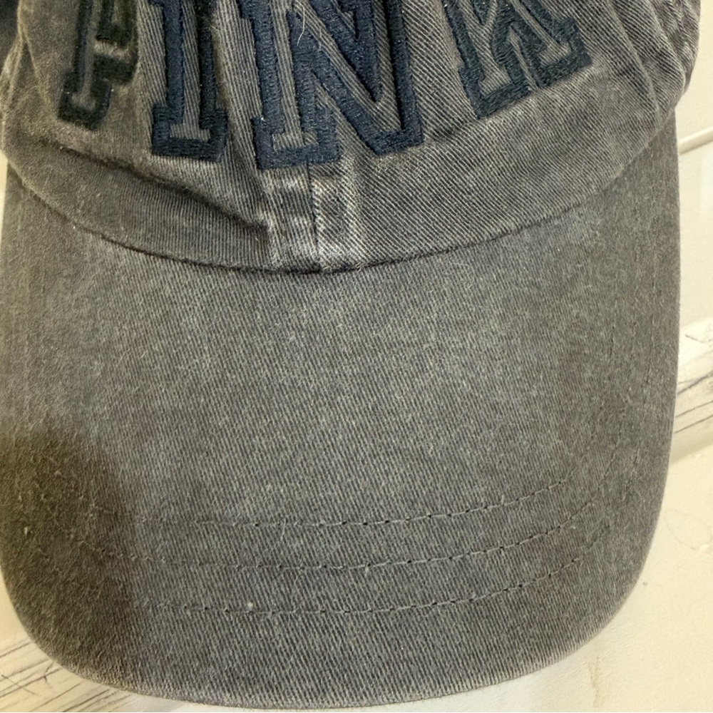 PINK Victoria’s Secret Black Charcoal Distressed Logo Baseball Cap One Size - Picture 4 of 7